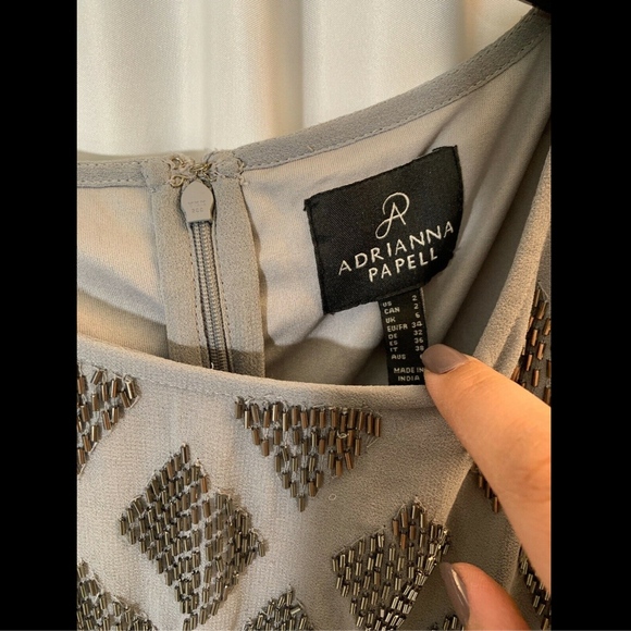 NWT‎ Adrianna Papell Beaded Colorblock Blouson Gown in Silver/Navy [SZ 2 ] - Picture 7 of 12